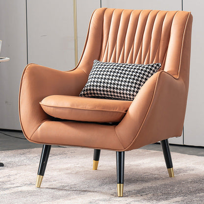 Modern Faux Leather 31.5"Wide Armchair with Basic Four Legs for Bedroom Yellowish Red Clearhalo 'Accent Chairs' 'accent_chairs' 'Chairs & Seating' 'furn' 'furn_accent_chairs' 'Furniture' 'furniture_accent_chairs' 'Living Room Furniture' 5028075