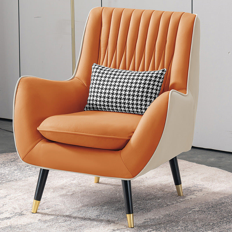 Modern Faux Leather 31.5"Wide Armchair with Basic Four Legs for Bedroom Beige Orange Clearhalo 'Accent Chairs' 'accent_chairs' 'Chairs & Seating' 'furn' 'furn_accent_chairs' 'Furniture' 'furniture_accent_chairs' 'Living Room Furniture' 5028077
