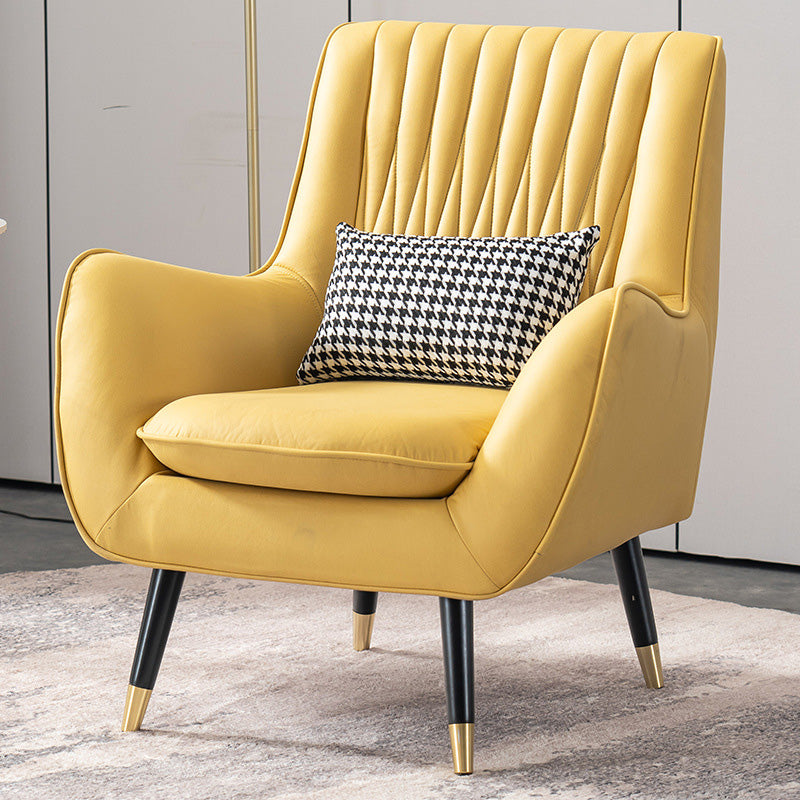 Modern Faux Leather 31.5"Wide Armchair with Basic Four Legs for Bedroom Yellow Clearhalo 'Accent Chairs' 'accent_chairs' 'Chairs & Seating' 'furn' 'furn_accent_chairs' 'Furniture' 'furniture_accent_chairs' 'Living Room Furniture' 5028079
