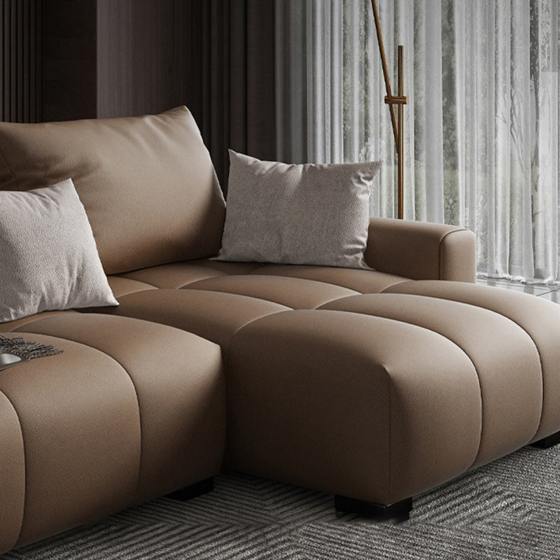 Dark Brown Cushion Back Contemporary Storage Faux Leather Sofa Clearhalo 'furn' 'furn_sectionals' 'Furniture' 'furniture_sectionals' 'Living Room Furniture' 'Sectionals' 5028105