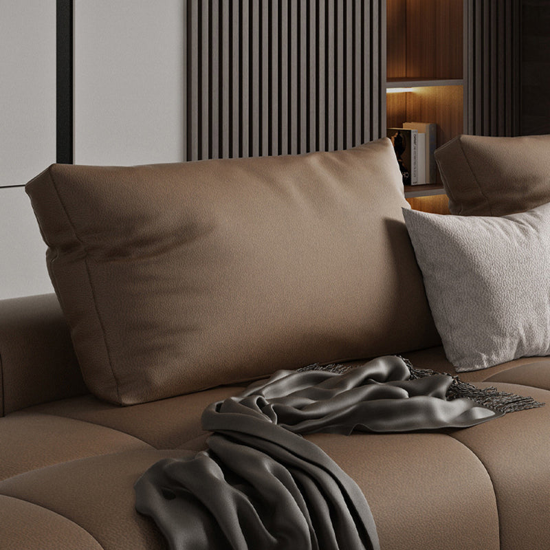 Dark Brown Cushion Back Contemporary Storage Faux Leather Sofa Clearhalo 'furn' 'furn_sectionals' 'Furniture' 'furniture_sectionals' 'Living Room Furniture' 'Sectionals' 5028108