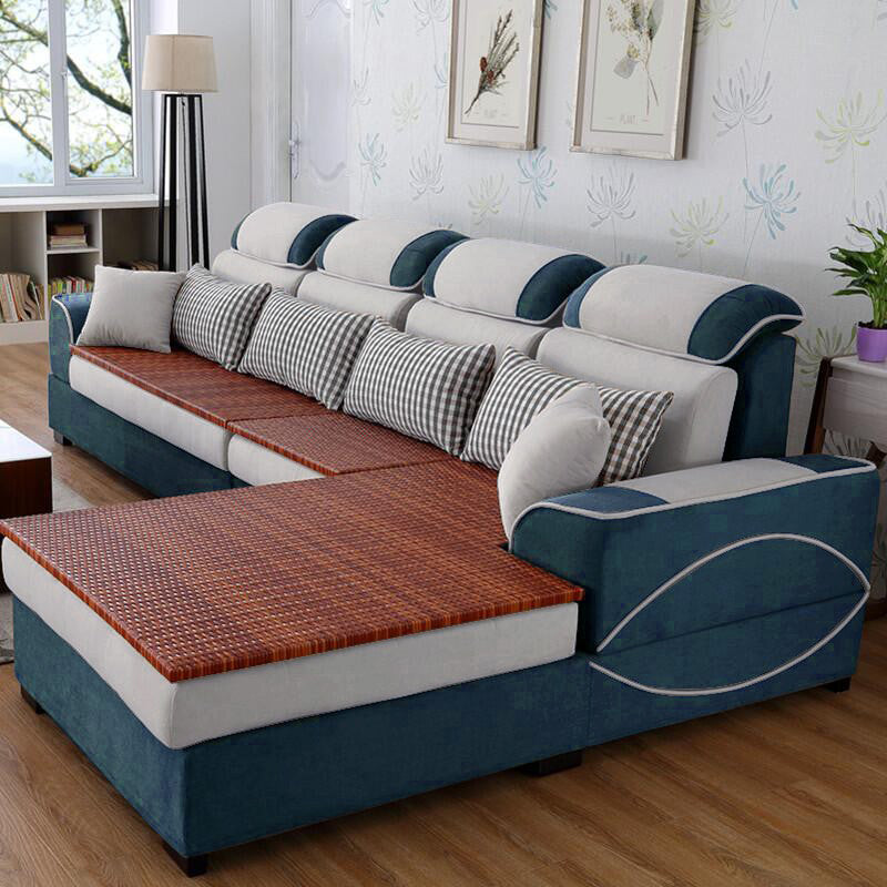 125.98" W √ó 70.87" D √ó 35.43" H High Back Square Arm Sectional with Slipcovered Blue-White Velvet Clearhalo 'furn' 'furn_sectionals' 'Furniture' 'furniture_sectionals' 'Living Room Furniture' 'Sectionals' 5028114