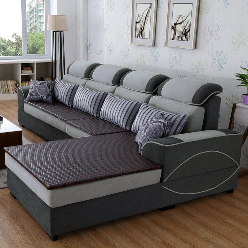125.98" W √ó 70.87" D √ó 35.43" H High Back Square Arm Sectional with Slipcovered Gray-White Faux Leather Clearhalo 'furn' 'furn_sectionals' 'Furniture' 'furniture_sectionals' 'Living Room Furniture' 'Sectionals' 5028116