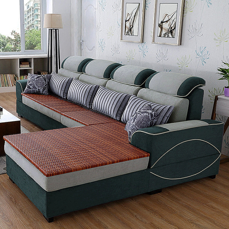 125.98" W √ó 70.87" D √ó 35.43" H High Back Square Arm Sectional with Slipcovered Green-White Faux Leather Clearhalo 'furn' 'furn_sectionals' 'Furniture' 'furniture_sectionals' 'Living Room Furniture' 'Sectionals' 5028119