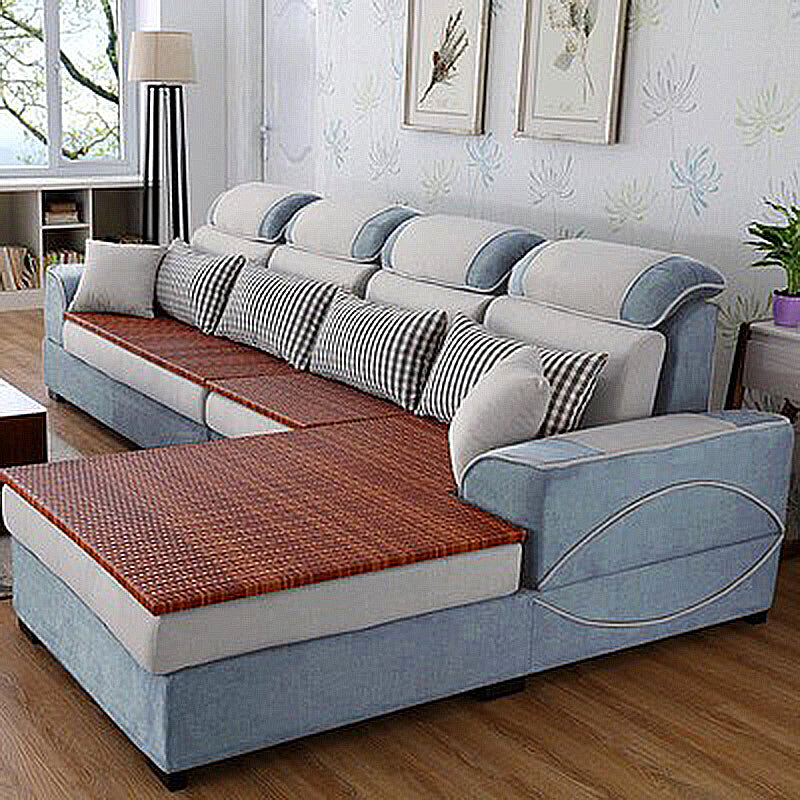 125.98" W √ó 70.87" D √ó 35.43" H High Back Square Arm Sectional with Slipcovered Blue-White Linen Blend Clearhalo 'furn' 'furn_sectionals' 'Furniture' 'furniture_sectionals' 'Living Room Furniture' 'Sectionals' 5028120
