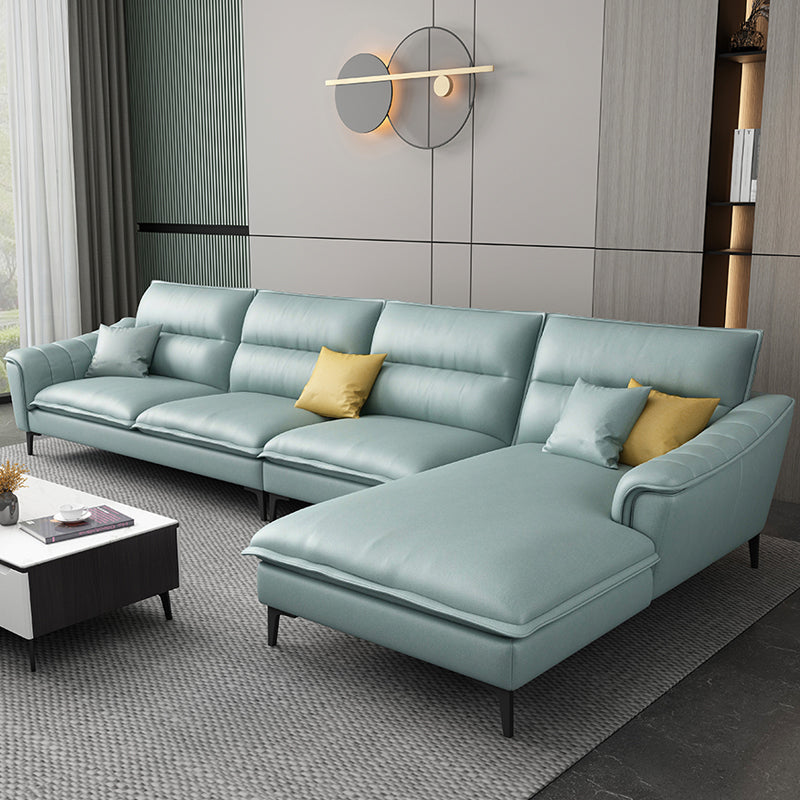 Faux Leather High Back Pillow Top Arm Sectional with Waterproof and Stain-Resistant Blue Clearhalo 'furn' 'furn_sectionals' 'Furniture' 'furniture_sectionals' 'Living Room Furniture' 'Sectionals' 5028168