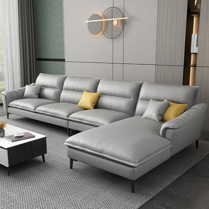 Faux Leather High Back Pillow Top Arm Sectional with Waterproof and Stain-Resistant Light Gray Clearhalo 'furn' 'furn_sectionals' 'Furniture' 'furniture_sectionals' 'Living Room Furniture' 'Sectionals' 5028169