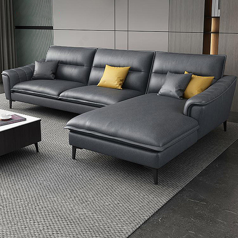 Faux Leather High Back Pillow Top Arm Sectional with Waterproof and Stain-Resistant Clearhalo 'furn' 'furn_sectionals' 'Furniture' 'furniture_sectionals' 'Living Room Furniture' 'Sectionals' 5028175