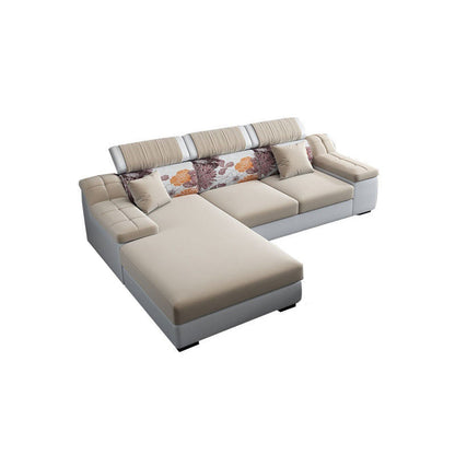 Linen and Faux Leather Modular L-Shape Modern Furniture Sectionals 85"L x 63"W x 31.5"H Clearhalo 'furn' 'furn_sectionals' 'Furniture' 'furniture_sectionals' 'Living Room Furniture' 'Sectionals' 5028183