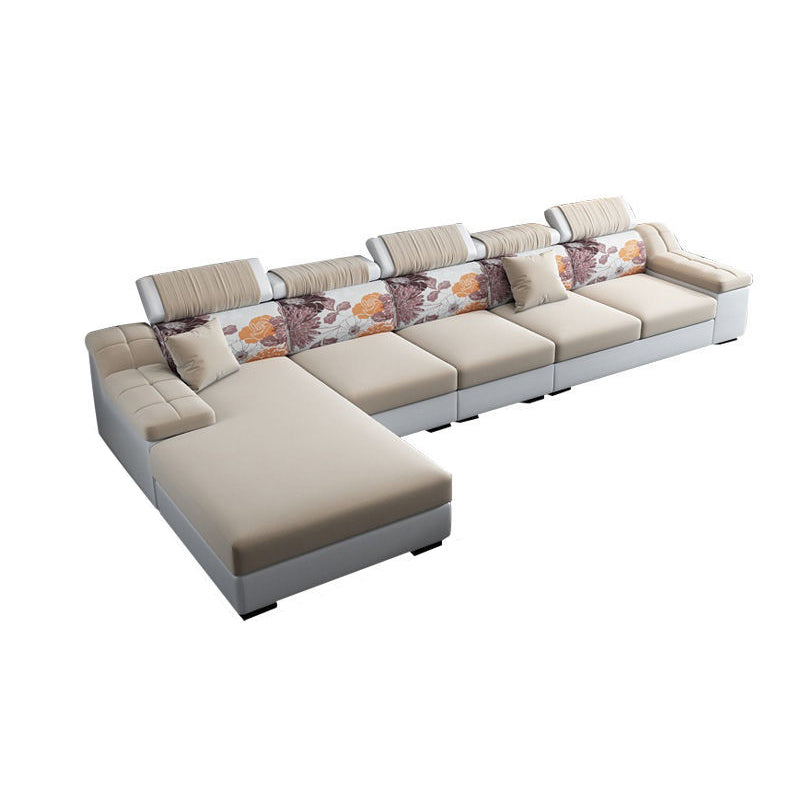 Linen and Faux Leather Modular L-Shape Modern Furniture Sectionals 132"L x 63"W x 31.5"H Clearhalo 'furn' 'furn_sectionals' 'Furniture' 'furniture_sectionals' 'Living Room Furniture' 'Sectionals' 5028185