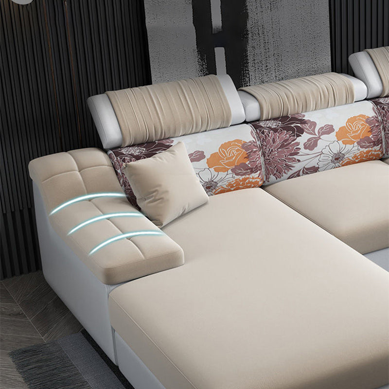 Linen and Faux Leather Modular L-Shape Modern Furniture Sectionals Clearhalo 'furn' 'furn_sectionals' 'Furniture' 'furniture_sectionals' 'Living Room Furniture' 'Sectionals' 5028187