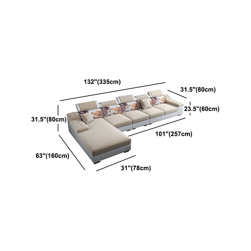 Linen and Faux Leather Modular L-Shape Modern Furniture Sectionals Clearhalo 'furn' 'furn_sectionals' 'Furniture' 'furniture_sectionals' 'Living Room Furniture' 'Sectionals' 5028188