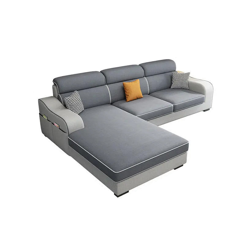 L-Shape Modular Reversible Faux Leather/Linen Furniture Sectionals 85"L x 63"W x 31.5"H Clearhalo 'furn' 'furn_sectionals' 'Furniture' 'furniture_sectionals' 'Living Room Furniture' 'Sectionals' 5028195