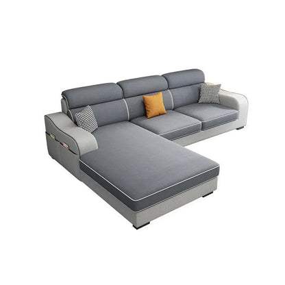 L-Shape Modular Reversible Faux Leather/Linen Furniture Sectionals 85"L x 63"W x 31.5"H Clearhalo 'furn' 'furn_sectionals' 'Furniture' 'furniture_sectionals' 'Living Room Furniture' 'Sectionals' 5028195