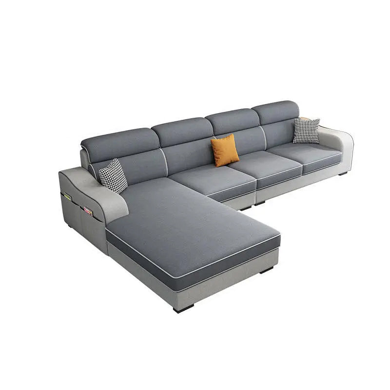 L-Shape Modular Reversible Faux Leather/Linen Furniture Sectionals 108"L x 63"W x 31.5"H Clearhalo 'furn' 'furn_sectionals' 'Furniture' 'furniture_sectionals' 'Living Room Furniture' 'Sectionals' 5028196