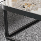 Coffee Table with a Black Frame Base Made of Glass and Rock Sheet and a Square Top Clearhalo 'Coffee & Accent Tables' 'Coffee Tables' 'coffee_tables' 'furn' 'furn_coffee_tables' 'Furniture' 'furniture_coffee_tables' 'Living Room Furniture' 5028235