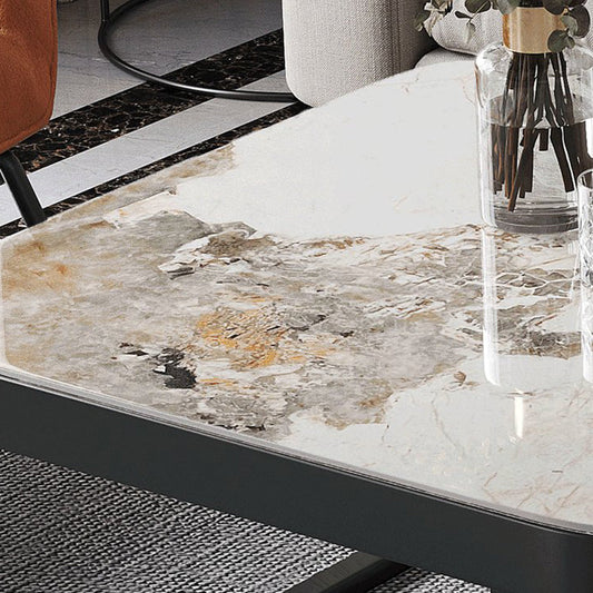 Coffee Table with a Black Frame Base Made of Glass and Rock Sheet and a Square Top Clearhalo 'Coffee & Accent Tables' 'Coffee Tables' 'coffee_tables' 'furn' 'furn_coffee_tables' 'Furniture' 'furniture_coffee_tables' 'Living Room Furniture' 5028237