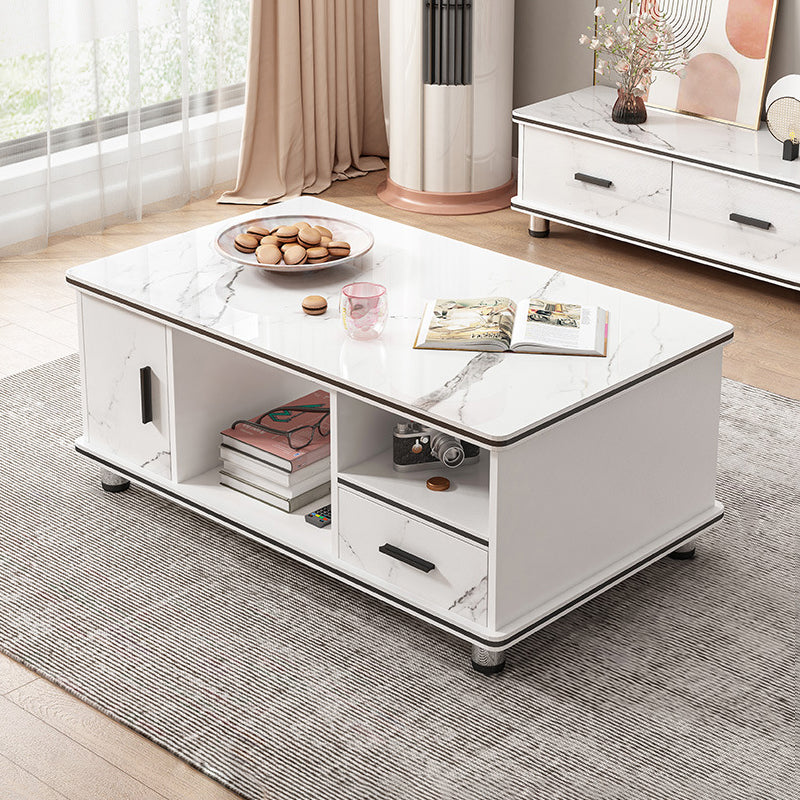 Modern 4 Legs Wood Coffee Table Rectangle Cocktail Table with Storage 39"L x 20"W x 17"H White Clearhalo 'Coffee & Accent Tables' 'Coffee Tables' 'coffee_tables' 'furn' 'furn_coffee_tables' 'Furniture' 'furniture_coffee_tables' 'Living Room Furniture' 5028295