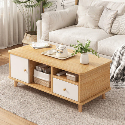Modern 4 Legs Wood Coffee Table Rectangle Cocktail Table with Storage 39"L x 20"W x 17"H White-Brown Clearhalo 'Coffee & Accent Tables' 'Coffee Tables' 'coffee_tables' 'furn' 'furn_coffee_tables' 'Furniture' 'furniture_coffee_tables' 'Living Room Furniture' 5028297