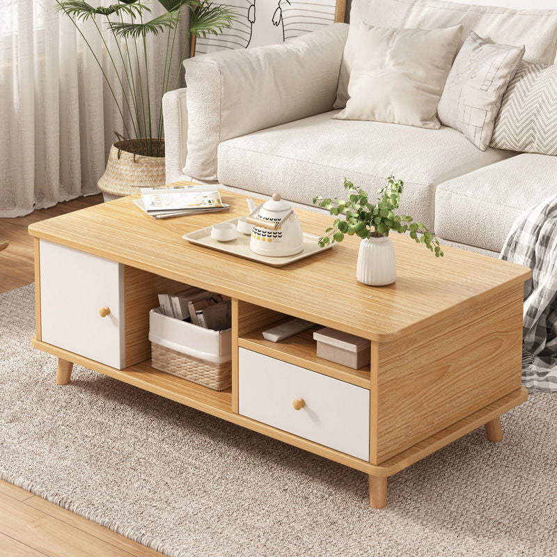 Modern 4 Legs Wood Coffee Table Rectangle Cocktail Table with Storage 47"L x 24"W x 16.5"H White-Brown Clearhalo 'Coffee & Accent Tables' 'Coffee Tables' 'coffee_tables' 'furn' 'furn_coffee_tables' 'Furniture' 'furniture_coffee_tables' 'Living Room Furniture' 5028298