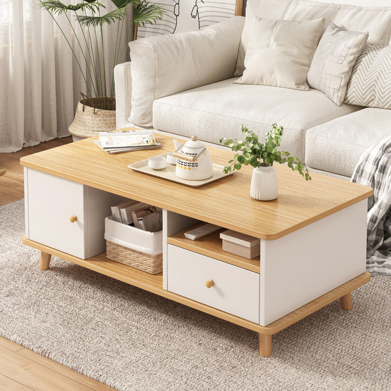 Modern 4 Legs Wood Coffee Table Rectangle Cocktail Table with Storage 47"L x 24"W x 16.5"H Natural Clearhalo 'Coffee & Accent Tables' 'Coffee Tables' 'coffee_tables' 'furn' 'furn_coffee_tables' 'Furniture' 'furniture_coffee_tables' 'Living Room Furniture' 5028299