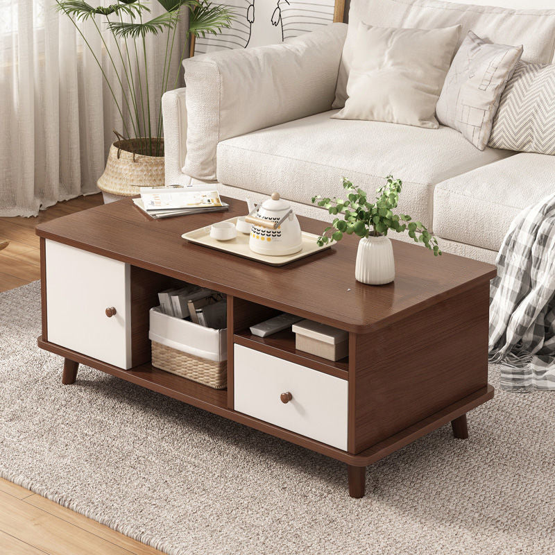 Modern 4 Legs Wood Coffee Table Rectangle Cocktail Table with Storage 39"L x 20"W x 17"H Walnut Clearhalo 'Coffee & Accent Tables' 'Coffee Tables' 'coffee_tables' 'furn' 'furn_coffee_tables' 'Furniture' 'furniture_coffee_tables' 'Living Room Furniture' 5028302