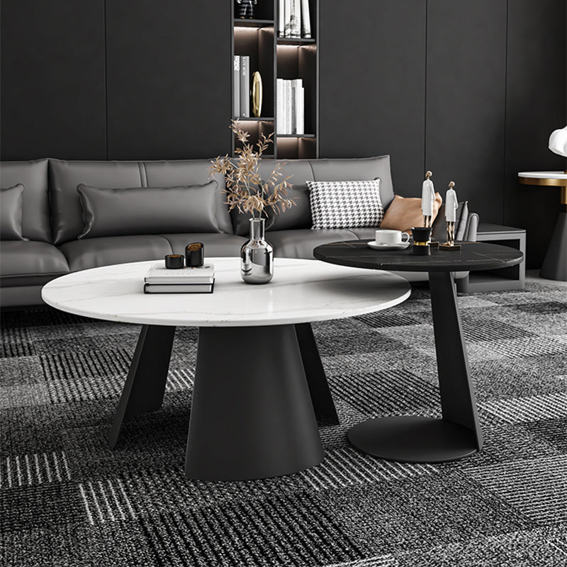 Modern Fixed Top Coffee Table Round Steel Abstract Cocktail Table 27.5"L x 27.5"W x 16"H + 20"L x 20"W x 20"H Clearhalo 'Coffee & Accent Tables' 'Coffee Tables' 'coffee_tables' 'furn' 'furn_coffee_tables' 'Furniture' 'furniture_coffee_tables' 'Living Room Furniture' 5028311