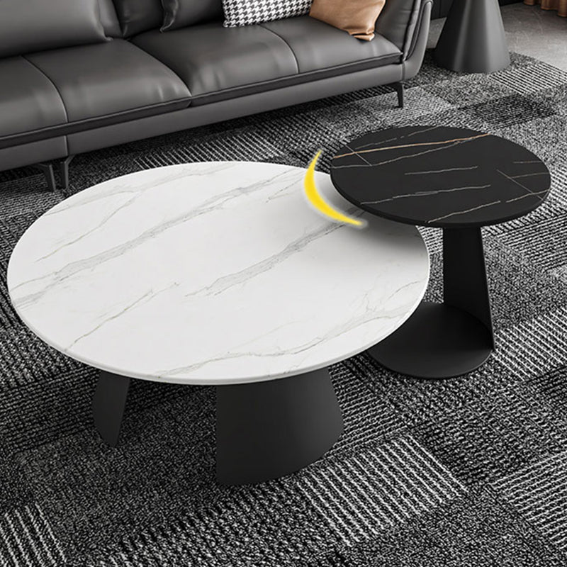 Modern Fixed Top Coffee Table Round Steel Abstract Cocktail Table 31.5"L x 31.5"W x 16"H + 20"L x 20"W x 20"H Clearhalo 'Coffee & Accent Tables' 'Coffee Tables' 'coffee_tables' 'furn' 'furn_coffee_tables' 'Furniture' 'furniture_coffee_tables' 'Living Room Furniture' 5028315