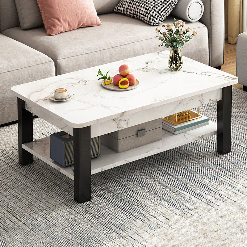 Modern Metal 4 Legs Cocktail Table Marble Rectangle Coffee Table 39"L x 20"W x 17"H Black White Clearhalo 'Coffee & Accent Tables' 'Coffee Tables' 'coffee_tables' 'furn' 'furn_coffee_tables' 'Furniture' 'furniture_coffee_tables' 'Living Room Furniture' 5028332