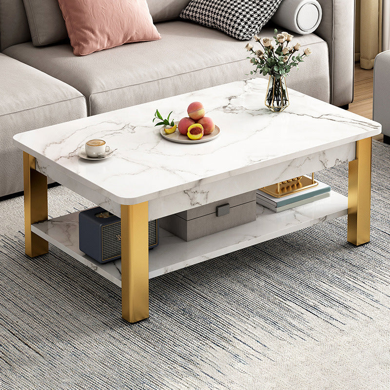 Modern Metal 4 Legs Cocktail Table Marble Rectangle Coffee Table 39"L x 28"W x 18"H Gold White Clearhalo 'Coffee & Accent Tables' 'Coffee Tables' 'coffee_tables' 'furn' 'furn_coffee_tables' 'Furniture' 'furniture_coffee_tables' 'Living Room Furniture' 5028335