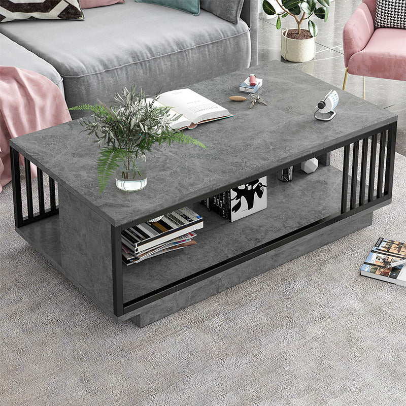 Modern Metal Marble Coffee Table Rectangle Cocktail Table with Shelf 47"L x 24"W x 16.5"H Block Gray Clearhalo 'Coffee & Accent Tables' 'Coffee Tables' 'coffee_tables' 'furn' 'furn_coffee_tables' 'Furniture' 'furniture_coffee_tables' 'Living Room Furniture' 5028356
