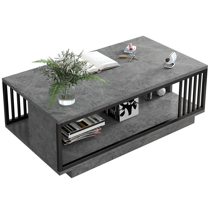Modern Metal Marble Coffee Table Rectangle Cocktail Table with Shelf Clearhalo 'Coffee & Accent Tables' 'Coffee Tables' 'coffee_tables' 'furn' 'furn_coffee_tables' 'Furniture' 'furniture_coffee_tables' 'Living Room Furniture' 5028358