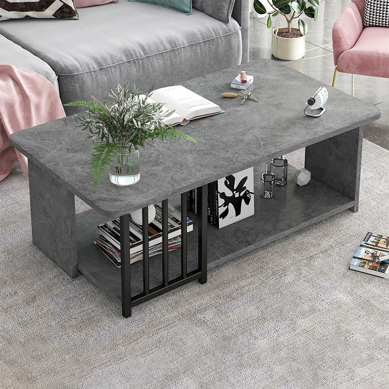 Modern Metal Marble Coffee Table Rectangle Cocktail Table with Shelf Four Leg Gray Clearhalo 'Coffee & Accent Tables' 'Coffee Tables' 'coffee_tables' 'furn' 'furn_coffee_tables' 'Furniture' 'furniture_coffee_tables' 'Living Room Furniture' 5028359
