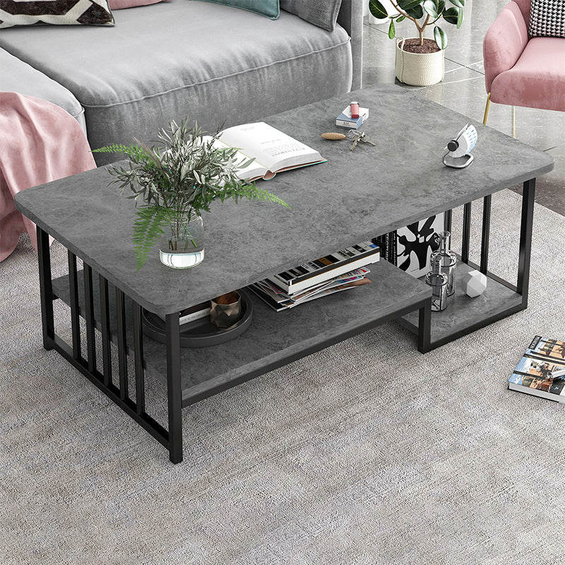 Modern Metal Marble Coffee Table Rectangle Cocktail Table with Shelf 47"L x 24"W x 16.5"H Frame Gray Clearhalo 'Coffee & Accent Tables' 'Coffee Tables' 'coffee_tables' 'furn' 'furn_coffee_tables' 'Furniture' 'furniture_coffee_tables' 'Living Room Furniture' 5028368