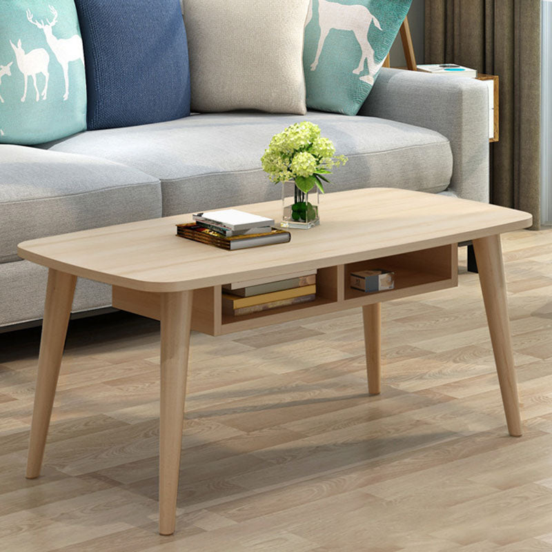 Modern 4 Legs Cocktail Table Rectangular Coffee Table - White/Wood 47"L x 24"W x 16"H Natural Drawers Included Clearhalo 'Coffee & Accent Tables' 'Coffee Tables' 'coffee_tables' 'furn' 'furn_coffee_tables' 'Furniture' 'furniture_coffee_tables' 'Living Room Furniture' 5028374