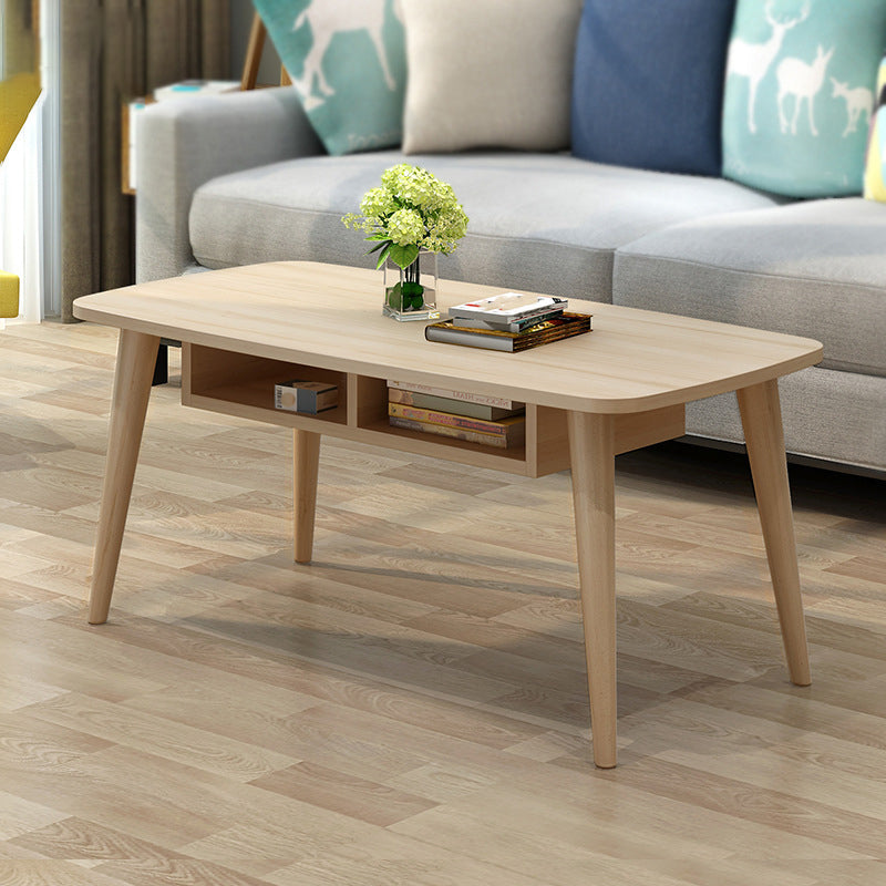 Modern 4 Legs Cocktail Table Rectangular Coffee Table - White/Wood Clearhalo 'Coffee & Accent Tables' 'Coffee Tables' 'coffee_tables' 'furn' 'furn_coffee_tables' 'Furniture' 'furniture_coffee_tables' 'Living Room Furniture' 5028384