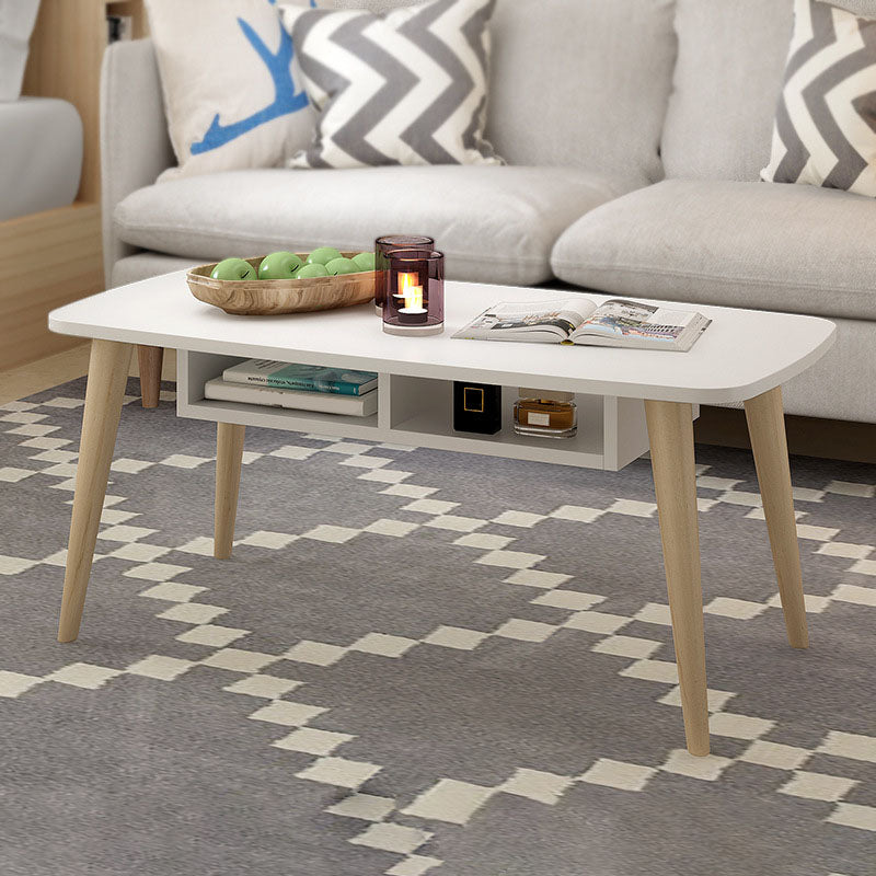 Modern 4 Legs Cocktail Table Rectangular Coffee Table - White/Wood 47"L x 24"W x 16"H White Drawers Included Clearhalo 'Coffee & Accent Tables' 'Coffee Tables' 'coffee_tables' 'furn' 'furn_coffee_tables' 'Furniture' 'furniture_coffee_tables' 'Living Room Furniture' 5028385