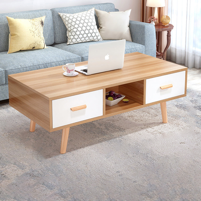 Contemporary 4 Legs Cocktail Table Wood 1 Single Coffee Table with Drawers Natural 2 Clearhalo 'Coffee & Accent Tables' 'Coffee Tables' 'coffee_tables' 'furn' 'furn_coffee_tables' 'Furniture' 'furniture_coffee_tables' 'Living Room Furniture' 5028395