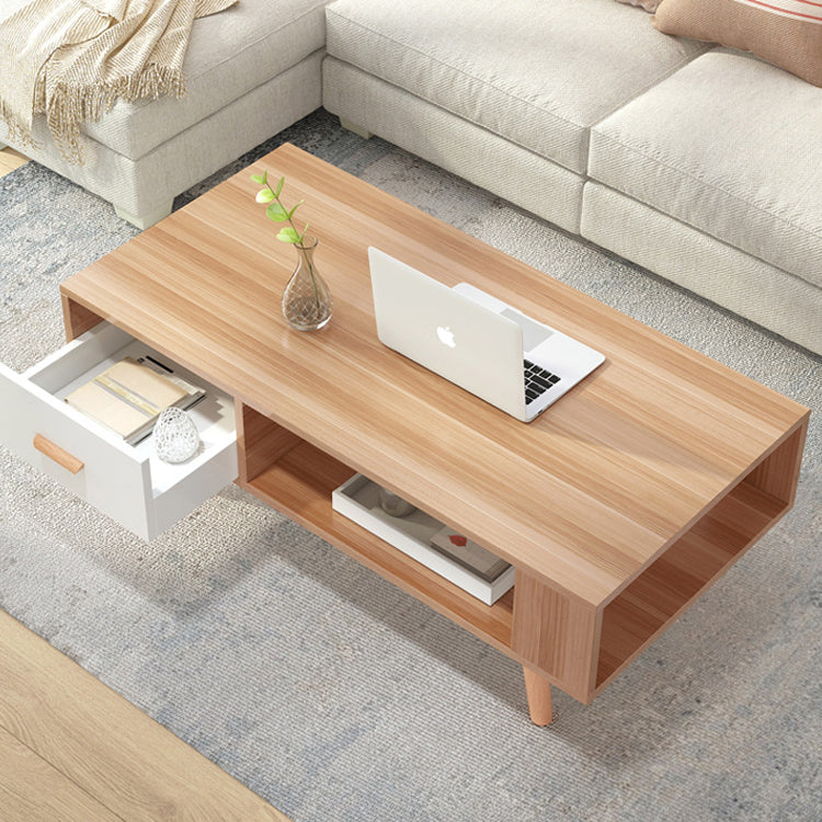 Contemporary 4 Legs Cocktail Table Wood 1 Single Coffee Table with Drawers Clearhalo 'Coffee & Accent Tables' 'Coffee Tables' 'coffee_tables' 'furn' 'furn_coffee_tables' 'Furniture' 'furniture_coffee_tables' 'Living Room Furniture' 5028400
