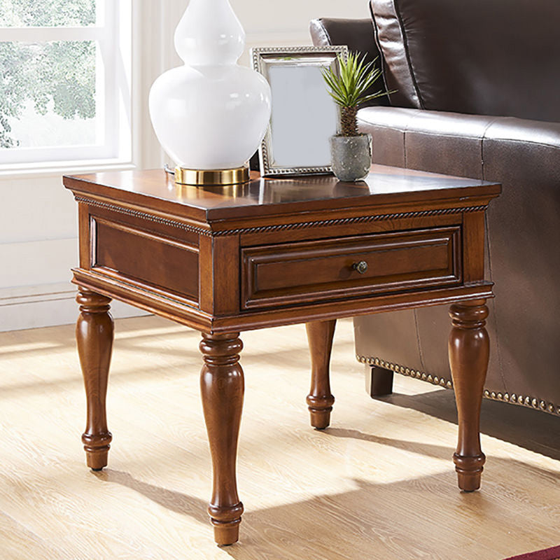 Farmhouse Wooden Square Side Table One Drawer Side Table with Four Wooden Legs 23.6"L x 23.6"W x 22.4"H Brown Clearhalo 'Coffee & Accent Tables' 'End & Side Tables' 'end_side_table' 'end_side_tables' 'furn' 'furn_end_side_tables' 'Furniture' 'furniture_end_side_table' 'Living Room Furniture' 5028485