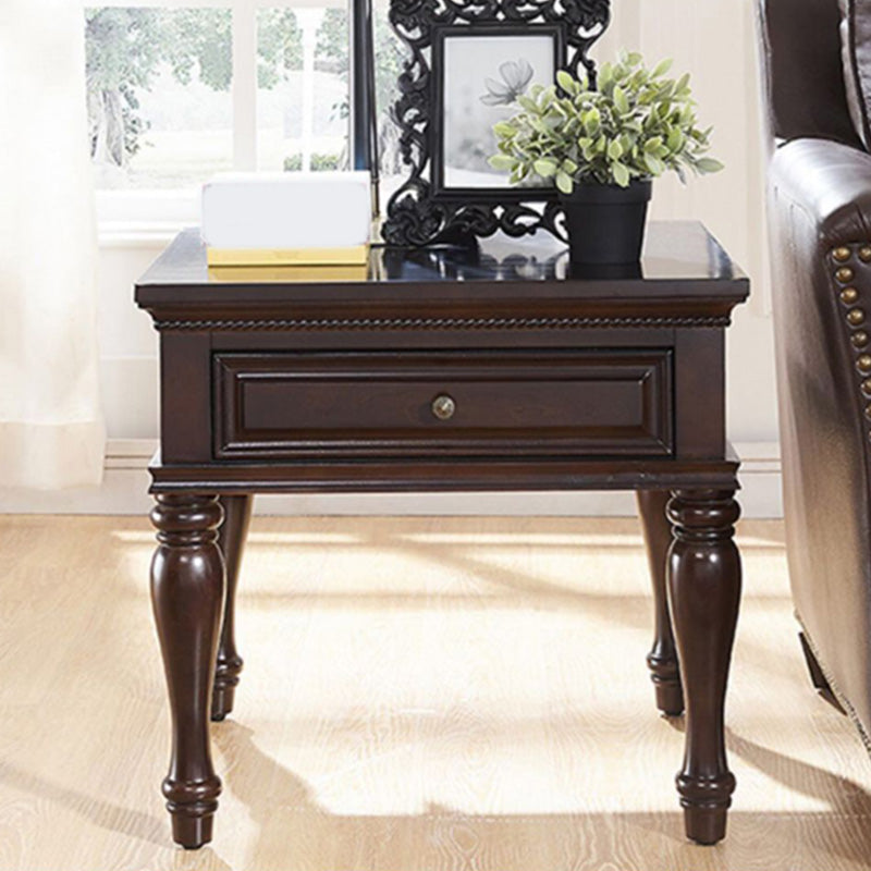 Farmhouse Wooden Square Side Table One Drawer Side Table with Four Wooden Legs 19"L x 19"W x 22.5"H Dark Brown Clearhalo 'Coffee & Accent Tables' 'End & Side Tables' 'end_side_table' 'end_side_tables' 'furn' 'furn_end_side_tables' 'Furniture' 'furniture_end_side_table' 'Living Room Furniture' 5028486