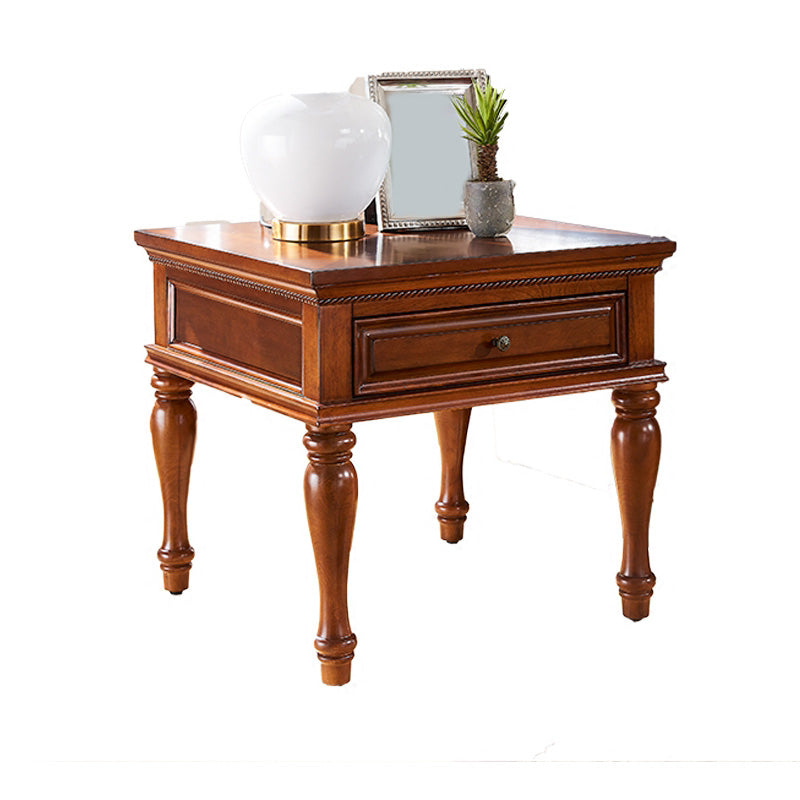 Farmhouse Wooden Square Side Table One Drawer Side Table with Four Wooden Legs 19"L x 19"W x 22.5"H Brown Clearhalo 'Coffee & Accent Tables' 'End & Side Tables' 'end_side_table' 'end_side_tables' 'furn' 'furn_end_side_tables' 'Furniture' 'furniture_end_side_table' 'Living Room Furniture' 5028487