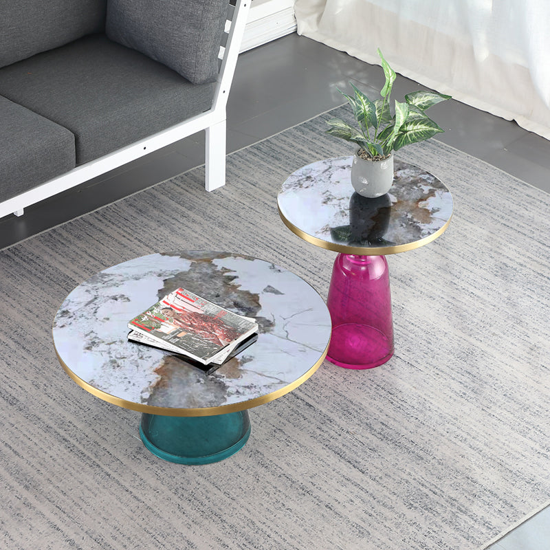 Nordic style Glass Side End Table Stone Top Drum End Table for Living Room Clearhalo 'Coffee & Accent Tables' 'End & Side Tables' 'end_side_table' 'end_side_tables' 'furn' 'furn_end_side_tables' 'Furniture' 'furniture_end_side_table' 'Living Room Furniture' 5028517