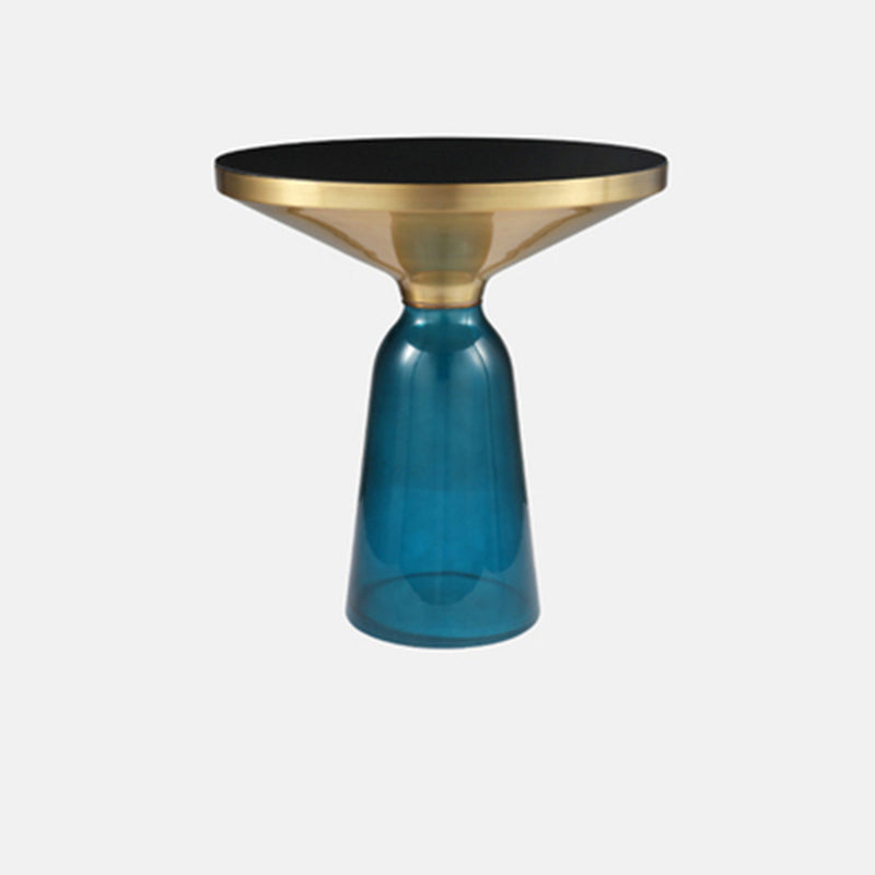 Nordic style Glass Side End Table Stone Top Drum End Table for Living Room 20"L x 20"W x 21"H Gold Blue Clearhalo 'Coffee & Accent Tables' 'End & Side Tables' 'end_side_table' 'end_side_tables' 'furn' 'furn_end_side_tables' 'Furniture' 'furniture_end_side_table' 'Living Room Furniture' 5028524