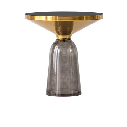 Nordic style Glass Side End Table Stone Top Drum End Table for Living Room 20"L x 20"W x 21"H Gold Gray Clearhalo 'Coffee & Accent Tables' 'End & Side Tables' 'end_side_table' 'end_side_tables' 'furn' 'furn_end_side_tables' 'Furniture' 'furniture_end_side_table' 'Living Room Furniture' 5028525