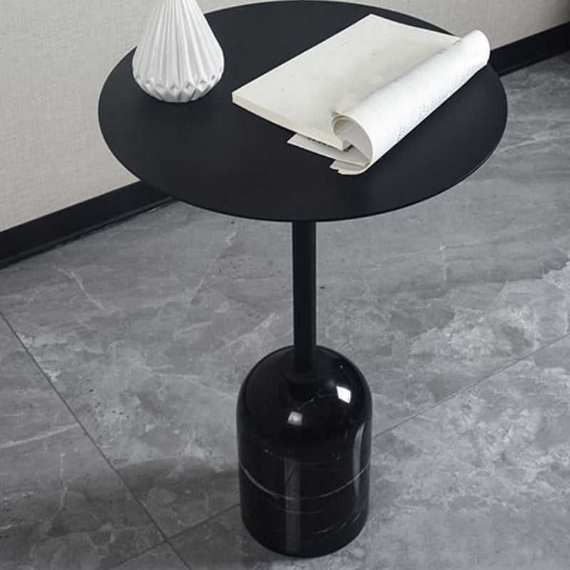 Contemporary Round Metal Side End Table Marble Pedestal Side Table 19.7"L x 19.7"W x 23.5"H Black Black Clearhalo 'Coffee & Accent Tables' 'End & Side Tables' 'end_side_table' 'end_side_tables' 'furn' 'furn_end_side_tables' 'Furniture' 'furniture_end_side_table' 'Living Room Furniture' 5028532