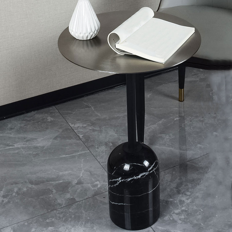 Contemporary Round Metal Side End Table Marble Pedestal Side Table Black Silver Clearhalo 'Coffee & Accent Tables' 'End & Side Tables' 'end_side_table' 'end_side_tables' 'furn' 'furn_end_side_tables' 'Furniture' 'furniture_end_side_table' 'Living Room Furniture' 5028535