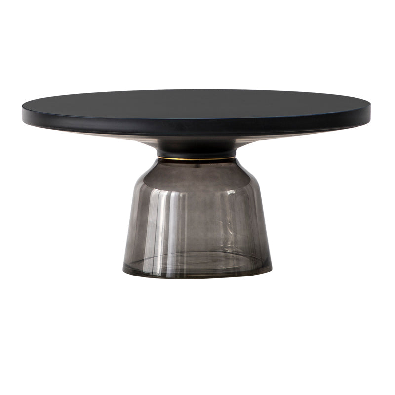 Round Glass Top Side End Table Modern Pedestal End Table for Living Room 30"L x 30"W x 14"H Black Gray Clearhalo 'Coffee & Accent Tables' 'End & Side Tables' 'end_side_table' 'end_side_tables' 'furn' 'furn_end_side_tables' 'Furniture' 'furniture_end_side_table' 'Living Room Furniture' 5028545