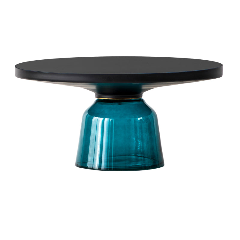 Round Glass Top Side End Table Modern Pedestal End Table for Living Room 30"L x 30"W x 14"H Black Blue Clearhalo 'Coffee & Accent Tables' 'End & Side Tables' 'end_side_table' 'end_side_tables' 'furn' 'furn_end_side_tables' 'Furniture' 'furniture_end_side_table' 'Living Room Furniture' 5028547