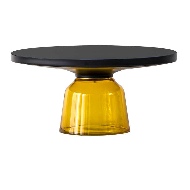 Round Glass Top Side End Table Modern Pedestal End Table for Living Room 30"L x 30"W x 14"H Black Yellow Clearhalo 'Coffee & Accent Tables' 'End & Side Tables' 'end_side_table' 'end_side_tables' 'furn' 'furn_end_side_tables' 'Furniture' 'furniture_end_side_table' 'Living Room Furniture' 5028549